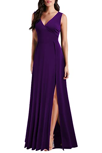 Image of MUSHARE Women's V Neck Sleeveless Split Formal Dress Cocktail Party Prom Long Dresses