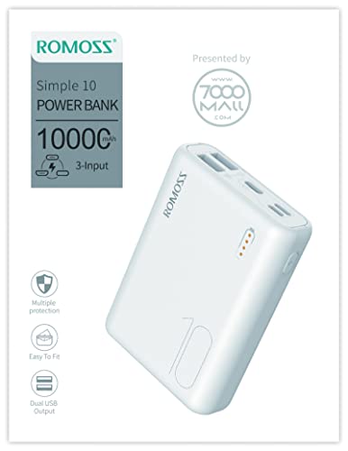 Romoss Semplice 10 Powerbank (batteria supplementare), 1000 mAh, Fast Charge Li-Ion bianco, visualizzazione dello stato