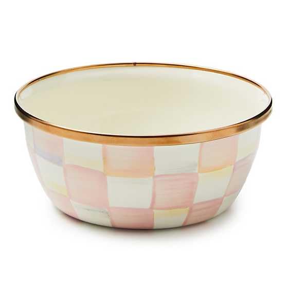 MACKENZIE-CHILDS Enamel Pinch Bowl, Small Bowl for Kitchen Ingredients, 1.5-Cup Capacity, Pink-and-White Rosy Check