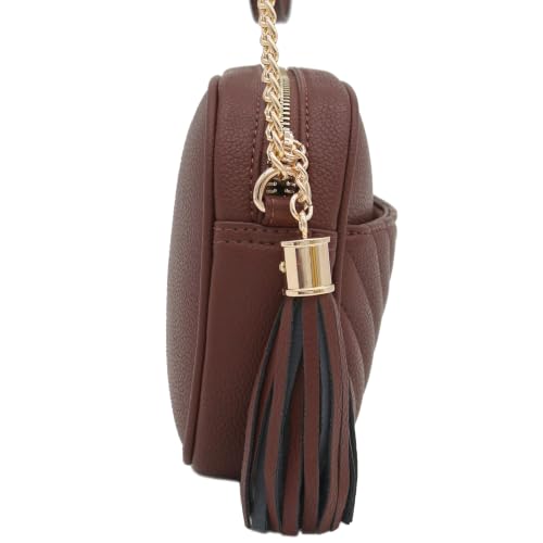 Image of FashionPuzzle Chevron Quilted Crossbody Camera Bag with Chain Strap and Tassel