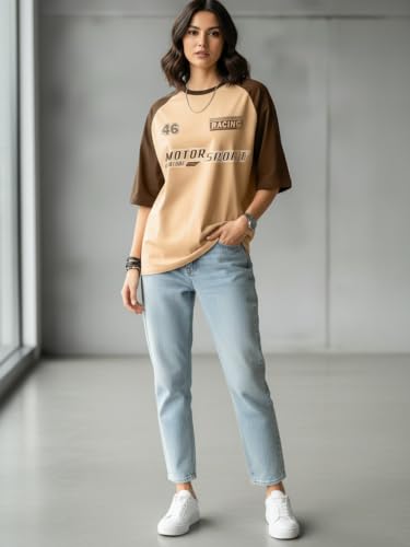Image of LEOTUDE Half Sleeve Round Neck Tshirt for Women, Oversized Longline