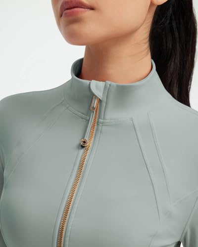 Image of SUUKSESS Women Golden Full Zip Up Workout Cropped Jackets Lightweight Athletic Yoga Tops