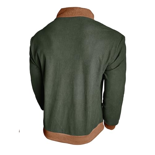 Men's Fall Warm Sweatshirts Quarter Button Up Casual Long Sleeve Fleece Sweater Vintage Corduroy Mock Neck Pullover2
