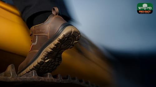 Image of Woodland Thunder Crazy Horse Leather Safety Shoes for Men | Oil Resistant Safety Shoe with Anti Slip Grip | Lightweight, Antistatic PU Double Density with Composite Toe | Brown (7 UK, 41 EU)