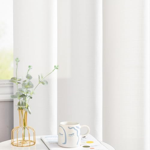 Image of jinchan White Curtains for Living Room Bedroom Linen Textured Curtains 90 Inches Long Farmhouse Country Casual Weave Back Tab Drapes Light Filtering Window Draps 2 Panels White
