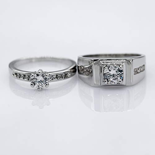 Uloveido 2 Pieces Wedding Engagement Couple Ring Set for Women and Men Valentine's Day Gift - Anniversary Promise Ring Set in Silver Color for Boyfriend and Friend J4734
