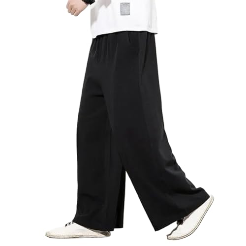 Chinese Style Men Spring Summer Loose Cotton Linen Wide-Leg Sports Straight Casual Pants