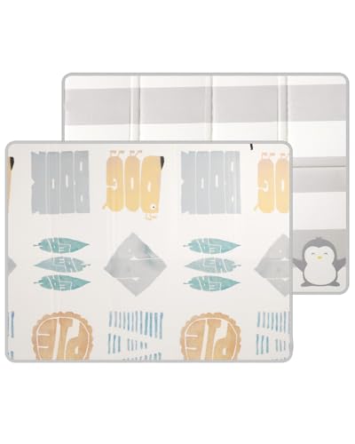 Image of Large Baby Floor Play Mat, 79x71 Inch Thick 0.8 Inch XPE Waterproof Playmat for Babies, Foldable Foam Play Mat Kids Infant Outdoor Non-Slip Reversible Cushioned Playmat