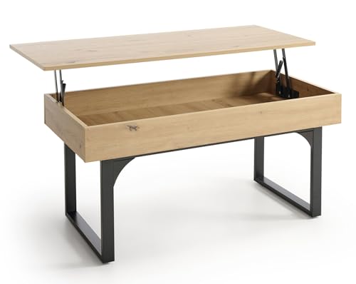 HOGAR24 ES - Lia - Mesa Centro Elevable con Almacenaje en Color Madera Roble. Medidas: 100 x 50 x 49 cm.