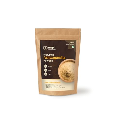 MAPL Organic Ashwagandha Powder (Indian Ginseng) 7.055 oz Premium Quality Pure and Natural Ingredients Ayurvedic Ginseng Supplement to Support Health