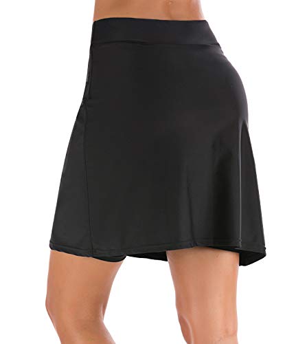 Maxe Women's Athletic High Waisted Sun Protection Capris Upf 50+ Skirted Brief Swim Skirt, Black, X-Large #TOP3