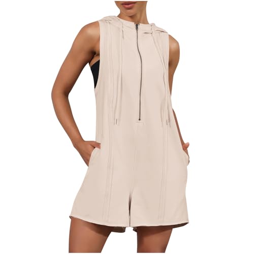 Ctreela Womens Sleeveless Summer Rompers with Hood Chic Zipper Ho...