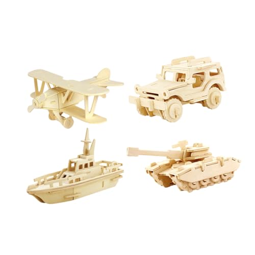 PLAFOPE 4 Pièces Puzzle Bois Éducatif pour Garçon Fille et Adultes Jeu de Construction sans Colle Véhicules Blindés Avion et Bateau Bois et Décoratif