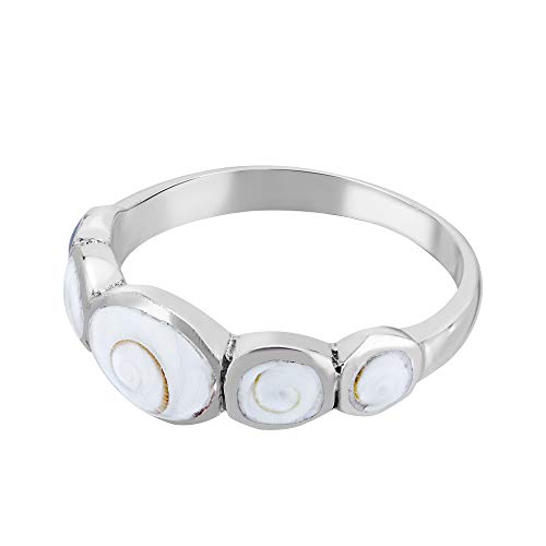 AeraVida Fancy Row of Natural White Shiva Shell .925 Sterling Silver Band Ring | Elegant Wedding Rings For Women | Casual Comfort Fit Silver Rings for Women | Sterling Silver Rings Sizes (7-9)2