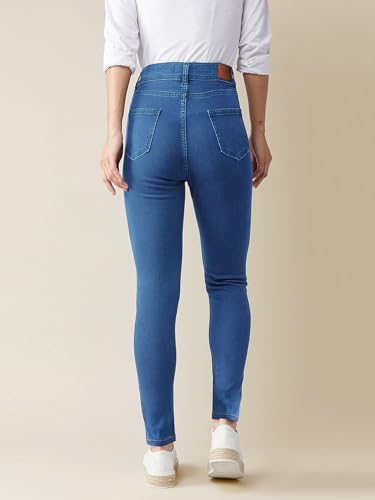 Image of Miss Chase Women's Skinny High Rise Cropped Fringed Hemline Detailing Stretchable Denim Jeans