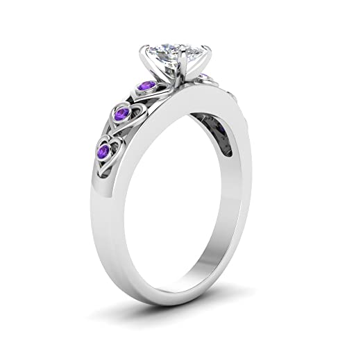 Image of 55Carat Choose Your Gemstone Heart Design Diamond CZ Accent Ring Sterling Silver Cushion Shape Side Stone Engagement Rings Matching Jewelry Wedding Jewelry Easy to Wear Gifts US Size 4 to 12