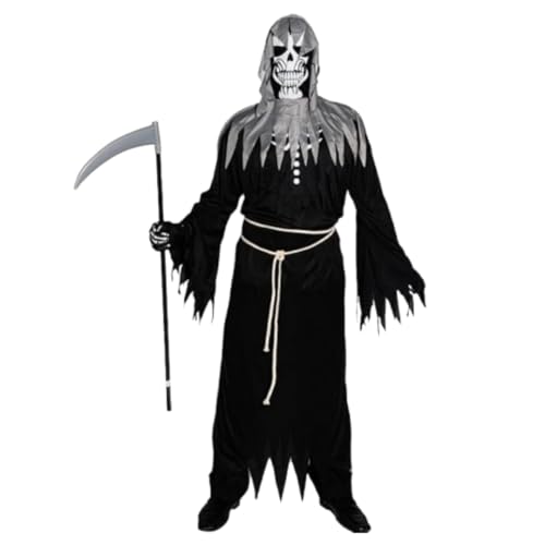 WANNA PARTY Ghost Costume Adult,Men's Horror Grim Reaper Robe Devil Halloween,Zombie for Scary for Halloween for Adults,Size L