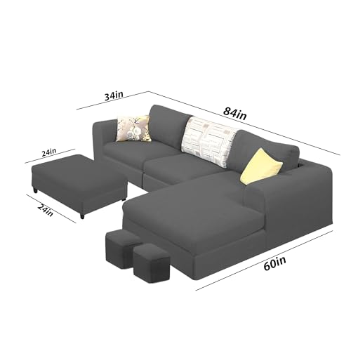 Image of Koza RHS 4 Seater L Shape Sofa Set with Center Table for Living Room (Black Fabric) Premium Fabric Sofa