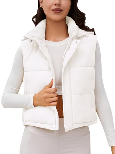 Women's Puffer Vest Hooded Button Down Zip Up Winter Outerwear Vests with Pockets