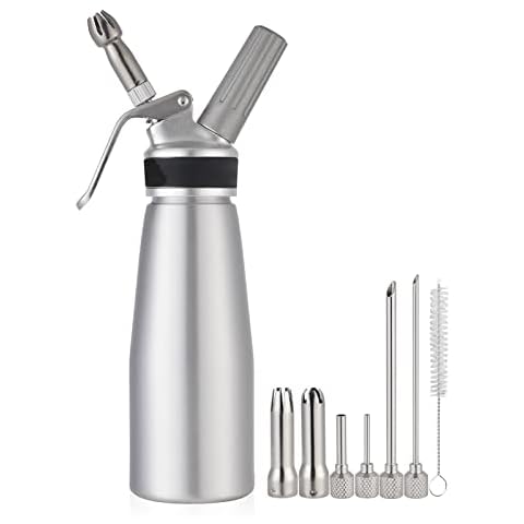 Professional Whipped Cream Dispenser, Durable Metal Cream Whippers, Whipped Cream Maker Canister, Compatible with All Brands of 8-Gram N2O Cartridges- Not Included (Aluminum) Cover