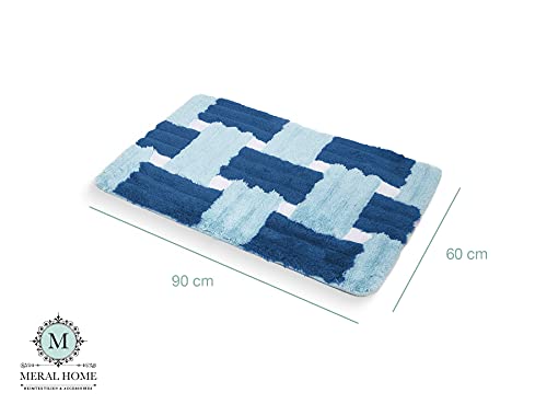 MeralHome Badezimmerteppich blau groß 60 x 90 cm, weich rutschfest waschbar Badematte, Badteppich für Badezimmer… – Bild 4