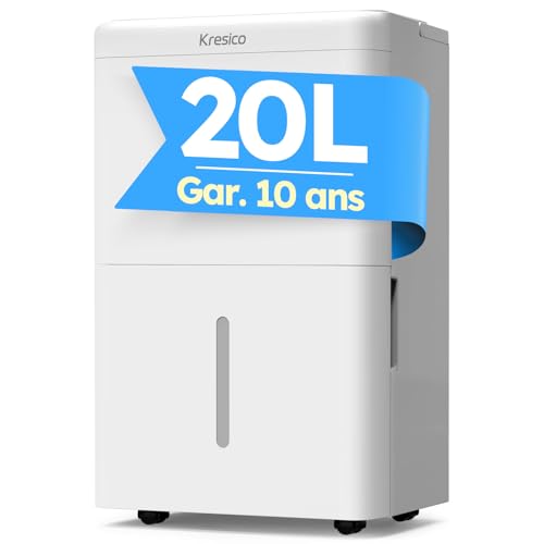 Kresico Deshumidificateur d air electrique 20 L, déshumidificateur d'air, deshumidificateur d air anti moisissure pour la maison/cave/chambre/salle de bain, Séchage du linge, 150m³/50m², Gar. 10 ans
