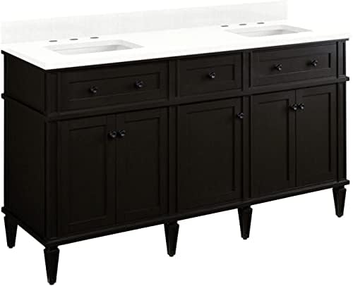 Signature Hardware 483600 Elmdale 60" Free Standing Double Basin Vanity Set with Mahogany Cabinet, Wood Vanity Top, and Porcelain Undermount Sink - 8" Faucet Holes