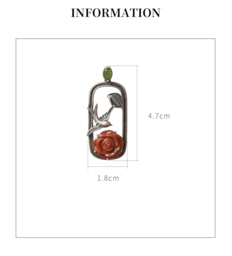 Pendentif en argent 925 pivoine rouge et hirondelle pour sublimer vos pulls d'hiver - 5
