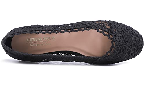 Image of FEVERSOLE Women's Comfort Breathable Knit Crochet Shoes Lace Ballet Flats