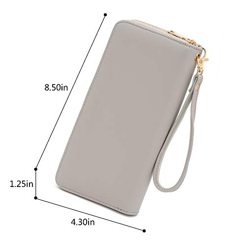 Wozeah Women's Rfid Blocking Pu Leather Zip Around Wallet Clutch Large Travel Purse (A Grey) #TOP2