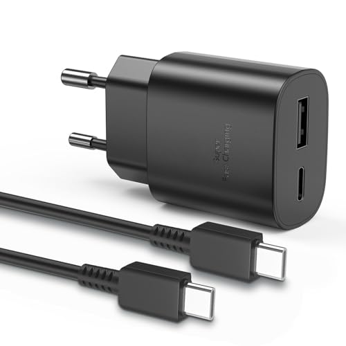 Caricabatterie Samsumg 25W,Caricatore USB C,Rapido Presa USB C Caricabatterie per Samsung Galaxy S22/S22 Ultra/S21 Ultra 5G/S21 FE/S20/S10/S9/A13,Alimentatore Ricarica Spinotto con Tipo C Cavo
