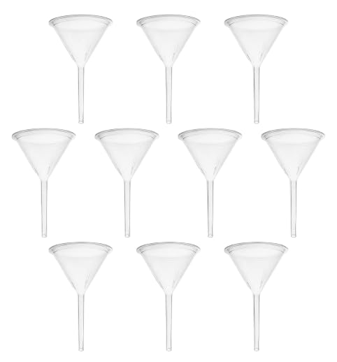 EISCO (Pack of 10) Plastic Filter Funnel – 75mm Diameter, 76mm Stem, Polyethylene Chemical-Resistant Lab Funnel for Filtration, Laboratory, Research, Oil, Acids, Solvents, Water, Home & Industrial Use