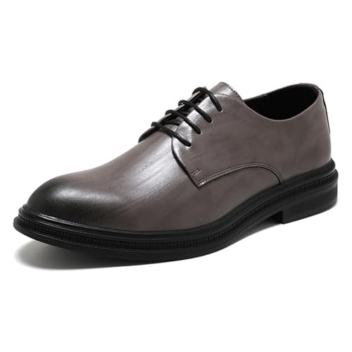 Men's Leather Business Oxford Shoes Stylish Round Toe Lace-Up Chunky Heel Dress Shoes Suitable for Work Party Wedding