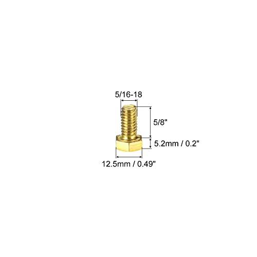 Image of uxcell Brass Hex Bolts, 5 /16-18x5 /8 1pcs Fully Thread Grade 4.8 Solid Brass Hexagon Head Bolt Machine Screws for Machinery