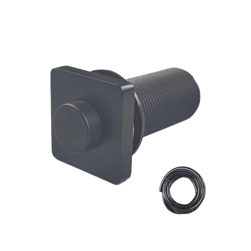 Solid Brass Air Switch Button, 47mm Square Pneumatic Momentary Push Button Kit for Sink Top Counter, Garbage Disposal Part(Square,Matte Black) (Flat Matte Black)