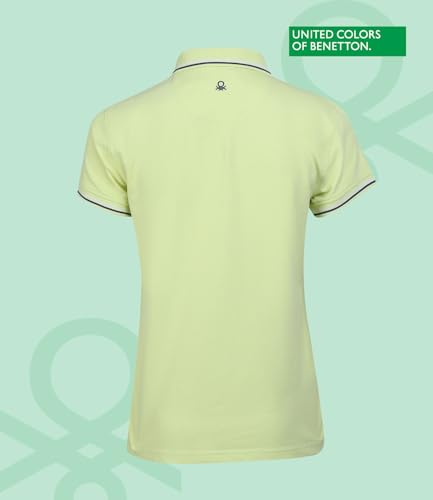 Image of UNITED COLORS OF BENETTON Women's Cotton Lycra Half Sleeves Plain Stylish Regular Fit Polo T-Shirt with Coloured Collar Tipping