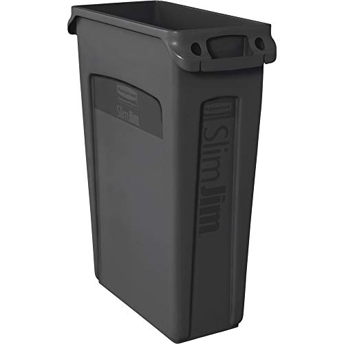 Rubbermaid Commercial Products Slim Jim Plastic Rectangular Trash/Garbage Can With Venting Channels, 23 Gal, Black, for Kitchen/Office/Workspace, Pack of 4
