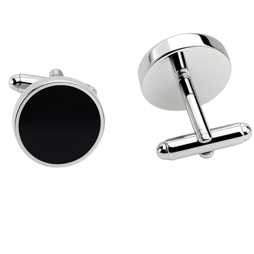 Par de mancuernas para camisa negras y plateadas miniatura 3