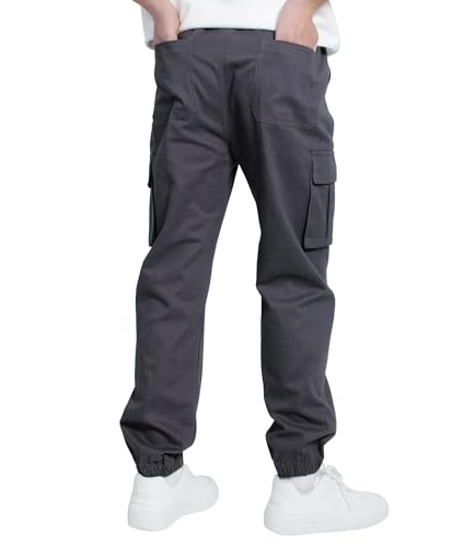 TLAENSON Boys Cargo Joggers Pants Elastic Waist Casual Jogging Trousers Bottom for Kids 6-16 Years3