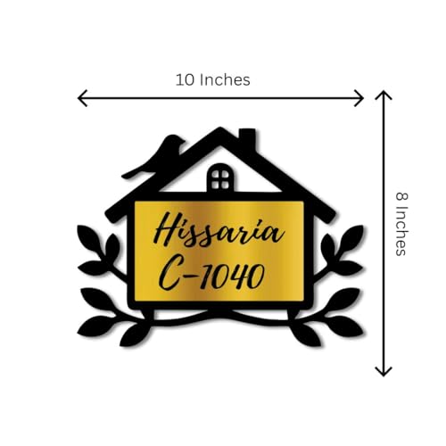 Image of Zesta Customized Name Plate for Home Entrance Outdoor | Acrylic Door Name Plate for House | Modern Personalised Name Board for Home Entrance | Waterproof House Name Plate Wall Decor(Golden, Hut)