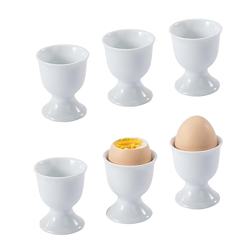 Bluweet Eierbecher im 6er Stück Set Weiss Eierhalter Eierständer Porzellan aus Keramik 7x5 cm für Jeden Frühstückstisch Hart und Weichgekochten Eiern Weiß
