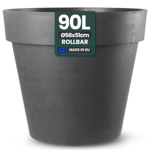 Kreher XXL Pflanztopf/Pflanzkübel rund mit 79 cm / 58 cm Durchmesser, ausstattet mit Rollen! Der Eye-Catcher für Garten, Terrasse, Restaurants & Gewerbe! (Anthrazit, XL-Ø58cm)