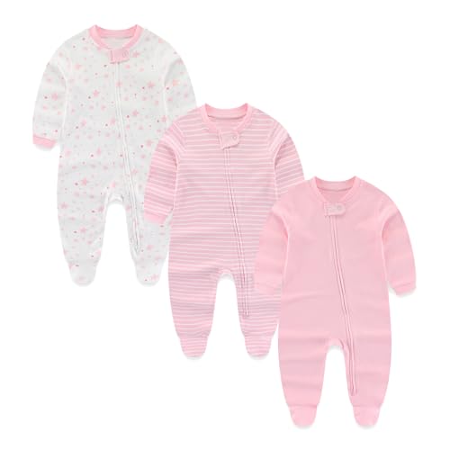 Image of Ecojoy Baby Girls Boys Footed One-Piece Romper Cotton Long Sleeve Jumpsuit Zip Front Footie Romper 0-12 Month