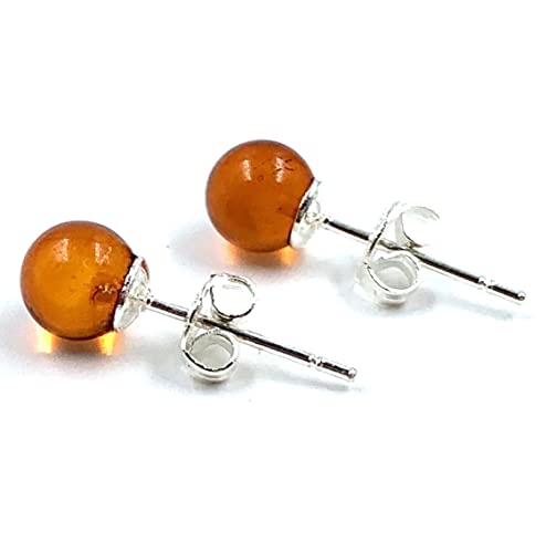 Boucles d'oreilles en ambre naturel de la Baltique en argent sterling Petites boucles d'oreilles rondes en ambre