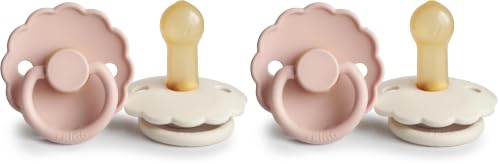 Image of FRIGG Daisy Natural Rubber Baby Pacifier | Made in Denmark | BPA-Free (Blush /Cream, 6-18 Months) 4-Pack