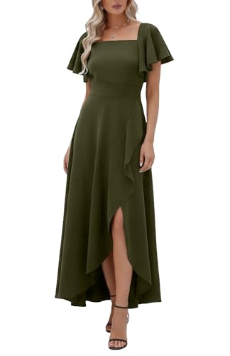 Image of LightlyKiss Women's Square Neck Backless Dress High Slit Wedding Guest Dress Formal Cocktail Party Dress
