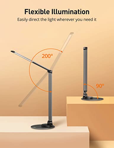 Sympa Led Desk Lamp, Aluminum Alloy Dimmable Led Table Lamp With 3 Color Modes, 6 Brightness Levels, Usb Charging Port, Adjustable Angle, Memory Function, Table Lamp For Home Office Lighting, Grey #TOP3