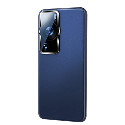 KVIBEO Coque pour Huawei P60/P60 Pro, Ultra Mince Anti-Dérapage Housse Cuir avec Protection des Lentilles Antichoc Anti-Empreintes Housse,Bleu,P60