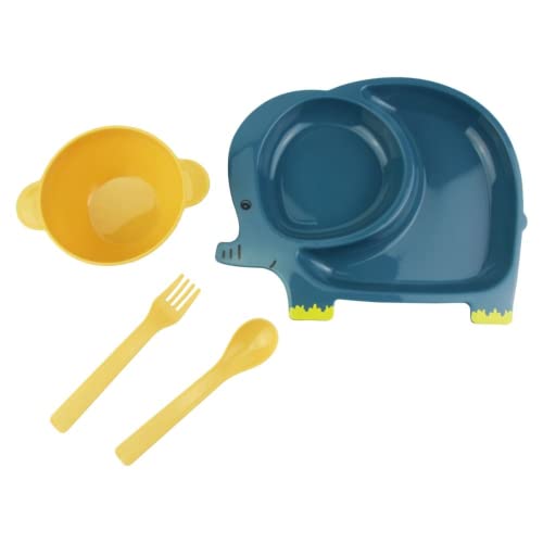 Conjunto Papinha Infantil Animais Prato Tigela Talheres 4 Peças (Elefante)