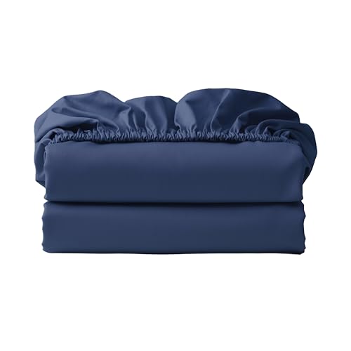 2-Pack 100% Egyptian Cotton Fitted Sheet TwinXL Size, 600 Thread Count Cotton Fitted Sheet Only,8”-16" Deep Pocket Sheet, Soft & Elastic Sateen Weave Bottom Sheet (Navy Blue)